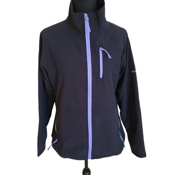 Eddie Bauer Womens Fleece Lined Zip Up Soft Shell Jacket Navy Blue Black Medium - Picture 1 of 12